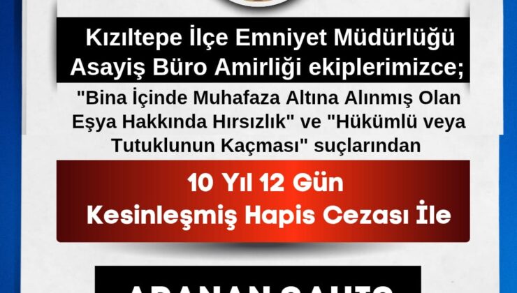 Kızıltepe’de Hakkında 10 Yıl Hapis Cezası Bulunan Hükümlü Yakalandı